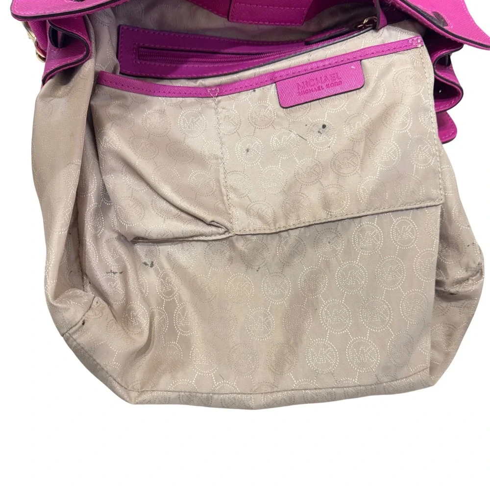 Michael Kors Hamilton Satchel Womens Large Fuchsia Pink Padlock Chain Bag - Picture 14 of 16